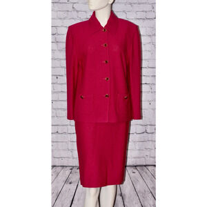 ST. JOHN KNIT Fuchsia Pink Long Sleeve Jacket Skirt SET Size 10 NWT